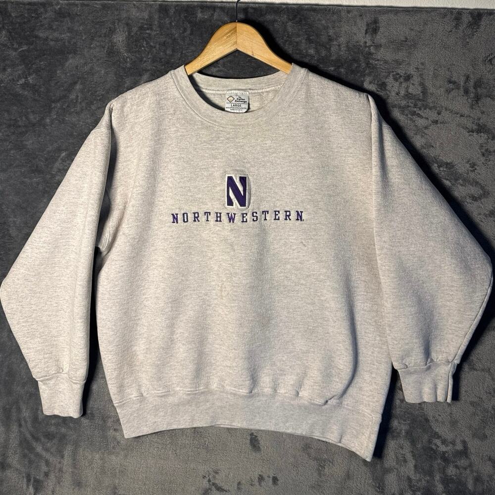 VTG 90s Northwestern Wildcats Heavyweight Crewneck Sweatshirt Large Gray USA!
